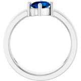 Platinum Emerald Lab-Grown Blue Sapphire Asymmetric Solitaire Ring - view 2