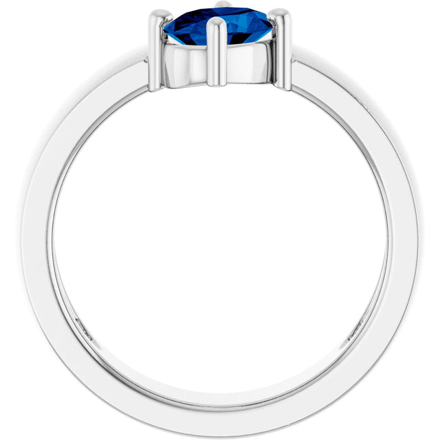 14K Gold Emerald Lab-Grown Blue Sapphire Asymmetric Solitaire Ring - White Gold - view 2