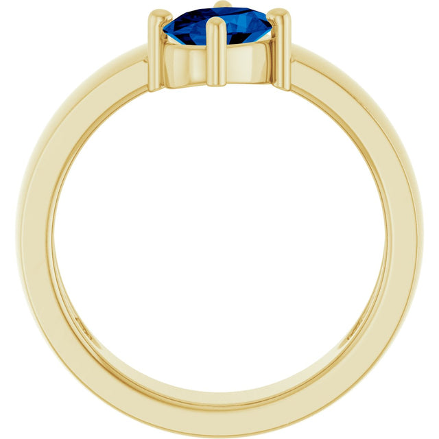 14K Gold Emerald Lab-Grown Blue Sapphire Asymmetric Solitaire Ring - Yellow Gold - view 2