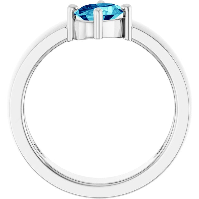 Platinum Oval Natural Blue Zircon Asymmetric Solitaire Ring - view 2