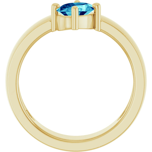 14K Gold Oval Natural Blue Zircon Asymmetric Solitaire Ring - Yellow Gold - view 2