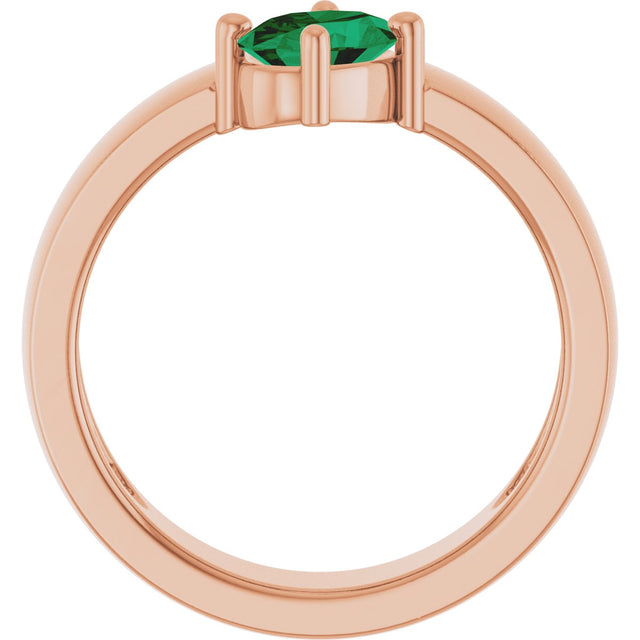 14K Gold Emerald Lab-Grown Emerald Asymmetric Solitaire Ring - Rose Gold - view 2