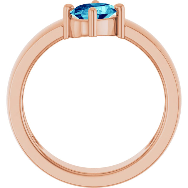 14K Gold Oval Natural Blue Zircon Asymmetric Solitaire Ring - Rose Gold - view 2