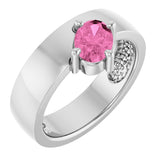 Platinum Emerald Lab-Grown Pink Sapphire Asymmetric Solitaire Ring