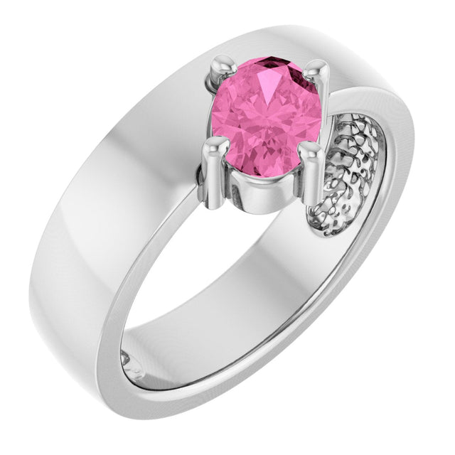 Platinum Emerald Lab-Grown Pink Sapphire Asymmetric Solitaire Ring