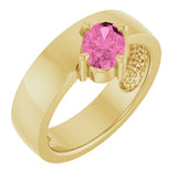 14K Gold Emerald Lab-Grown Pink Sapphire Asymmetric Solitaire Ring - Yellow Gold