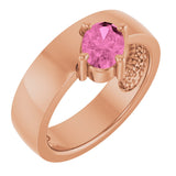 14K Gold Emerald Lab-Grown Pink Sapphire Asymmetric Solitaire Ring - Rose Gold