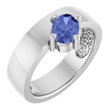 Platinum Oval Natural Tanzanite Asymmetric Solitaire Ring - view 4