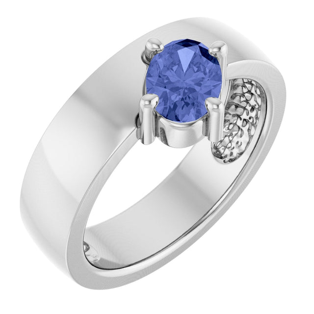 Platinum Oval Natural Tanzanite Asymmetric Solitaire Ring - view 4