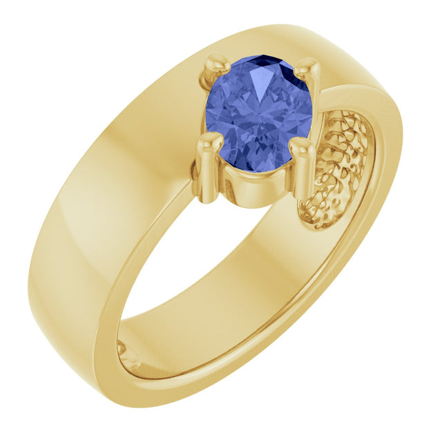 14K Gold Oval Natural Tanzanite Asymmetric Solitaire Ring - Yellow Gold - view 4
