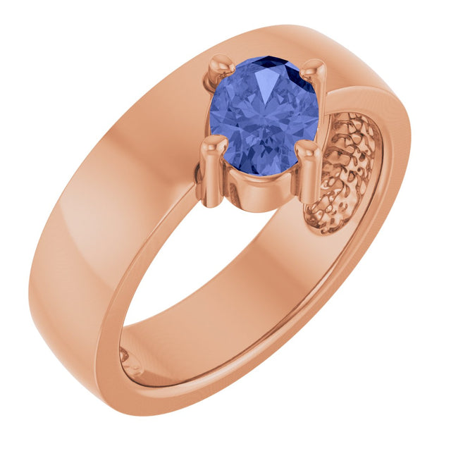 14K Gold Oval Natural Tanzanite Asymmetric Solitaire Ring - Rose Gold - view 4