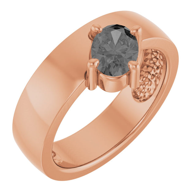 14K Gold Oval Natural Gray Spinel Asymmetric Solitaire Ring - Rose Gold