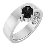 14K Gold Emerald Natural Black Onyx Asymmetric Solitaire Ring - White Gold - view 4