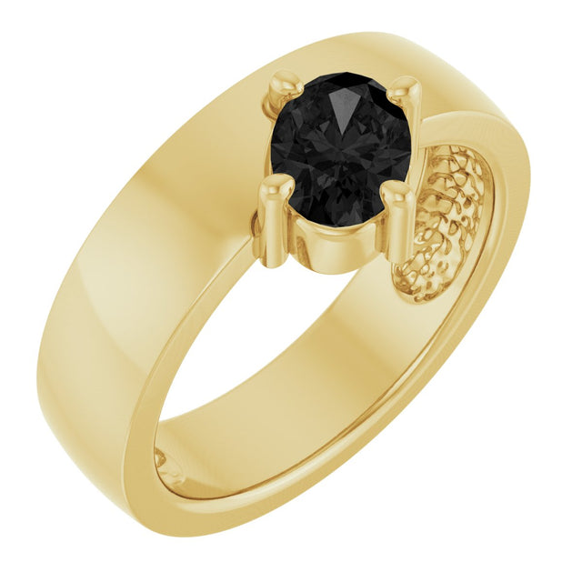 14K Gold Emerald Natural Black Onyx Asymmetric Solitaire Ring - Yellow Gold - view 4