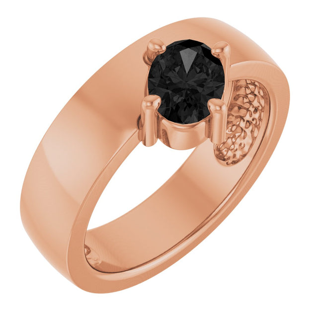 14K Gold Emerald Natural Black Onyx Asymmetric Solitaire Ring - Rose Gold - view 4