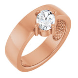 14K Gold Oval Natural White Sapphire Asymmetric Solitaire Ring - Rose Gold