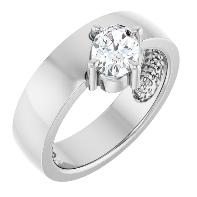 Platinum Oval Natural White Sapphire Asymmetric Solitaire Ring