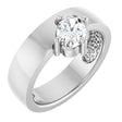 14K Gold Oval Natural White Sapphire Asymmetric Solitaire Ring - White Gold