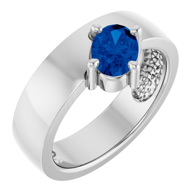 14K Gold Emerald Lab-Grown Blue Sapphire Asymmetric Solitaire Ring - White Gold