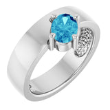 Platinum Oval Natural Blue Zircon Asymmetric Solitaire Ring
