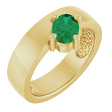 14K Gold Emerald Lab-Grown Emerald Asymmetric Solitaire Ring - Yellow Gold