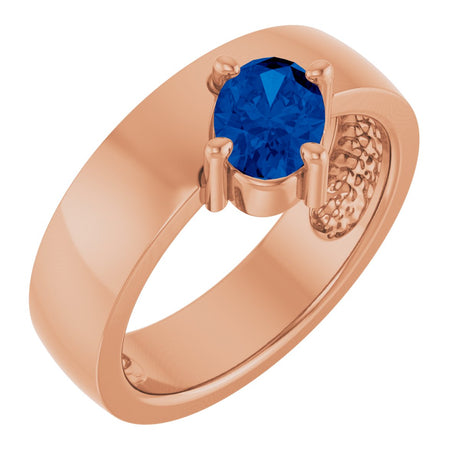 14K Gold Emerald Lab-Grown Blue Sapphire Asymmetric Solitaire Ring - Rose Gold