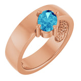 14K Gold Oval Natural Blue Zircon Asymmetric Solitaire Ring - Rose Gold