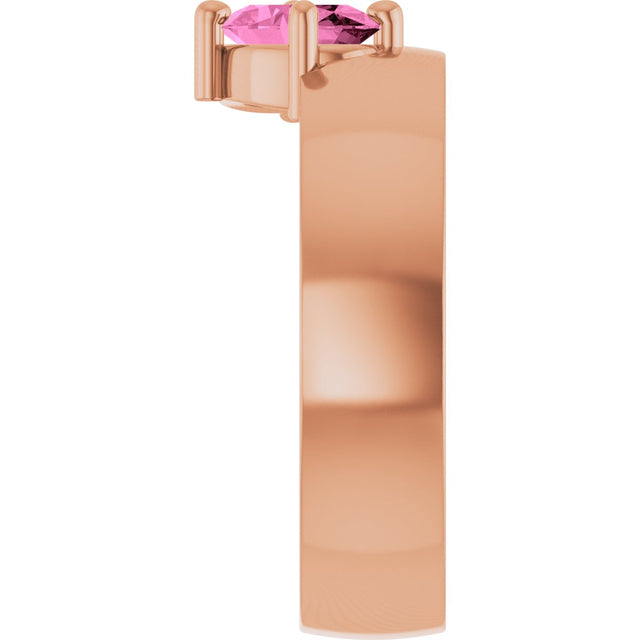 14K Gold Emerald Lab-Grown Pink Sapphire Asymmetric Solitaire Ring - Rose Gold - view 4