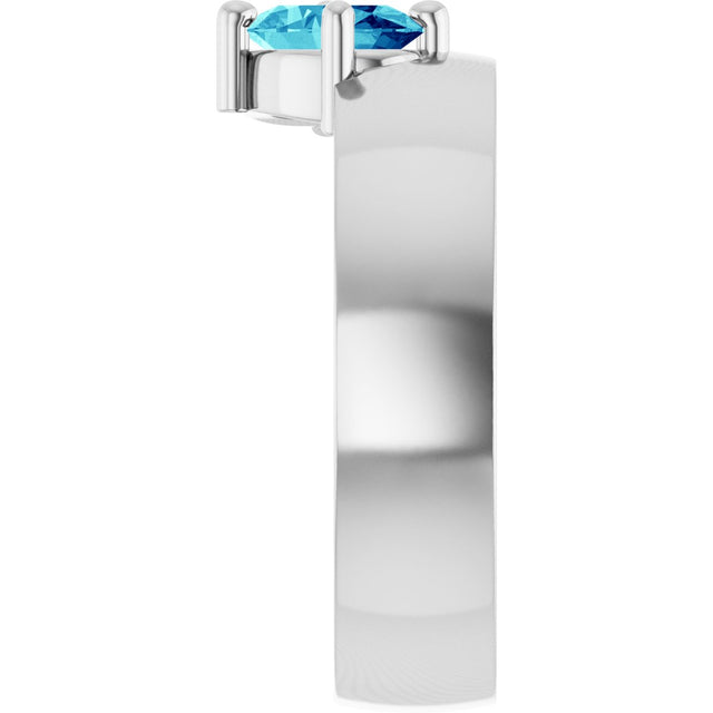 Platinum Oval Natural Blue Zircon Asymmetric Solitaire Ring - view 4