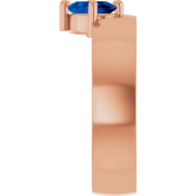 14K Gold Emerald Lab-Grown Blue Sapphire Asymmetric Solitaire Ring - Rose Gold - view 4