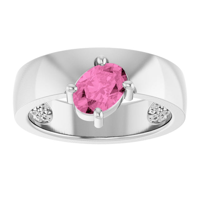 14K Gold Emerald Lab-Grown Pink Sapphire Asymmetric Solitaire Ring - White Gold - view 3