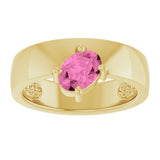 14K Gold Emerald Lab-Grown Pink Sapphire Asymmetric Solitaire Ring - Yellow Gold - view 3