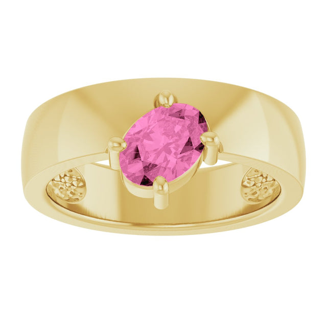 14K Gold Emerald Lab-Grown Pink Sapphire Asymmetric Solitaire Ring - Yellow Gold - view 3