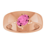 14K Gold Emerald Lab-Grown Pink Sapphire Asymmetric Solitaire Ring - Rose Gold - view 3