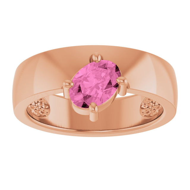 14K Gold Emerald Lab-Grown Pink Sapphire Asymmetric Solitaire Ring - Rose Gold - view 3