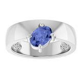 Platinum Oval Natural Tanzanite Asymmetric Solitaire Ring - view 2
