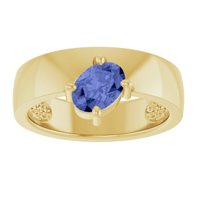 14K Gold Oval Natural Tanzanite Asymmetric Solitaire Ring - Yellow Gold - view 2