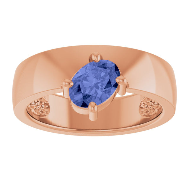 14K Gold Oval Natural Tanzanite Asymmetric Solitaire Ring - Rose Gold - view 2