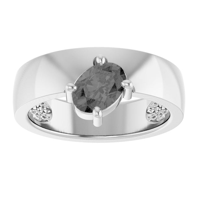 Platinum Oval Natural Gray Spinel Asymmetric Solitaire Ring - view 3