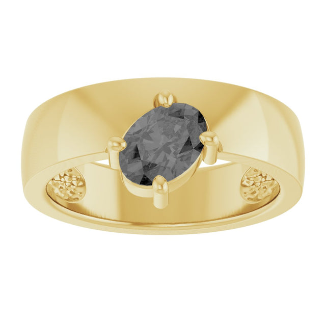 14K Gold Oval Natural Gray Spinel Asymmetric Solitaire Ring - Yellow Gold - view 3