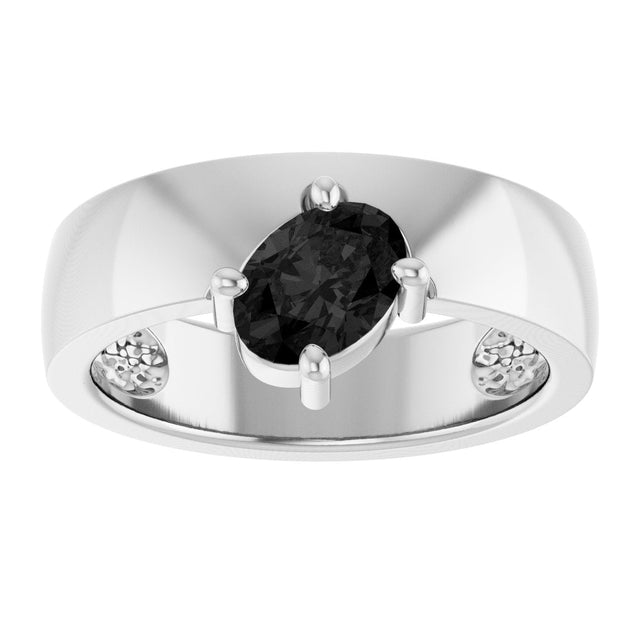 Platinum Emerald Natural Black Onyx Asymmetric Solitaire Ring - view 2