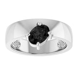 14K Gold Emerald Natural Black Onyx Asymmetric Solitaire Ring - White Gold - view 2