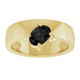 14K Gold Emerald Natural Black Onyx Asymmetric Solitaire Ring - Yellow Gold - view 2
