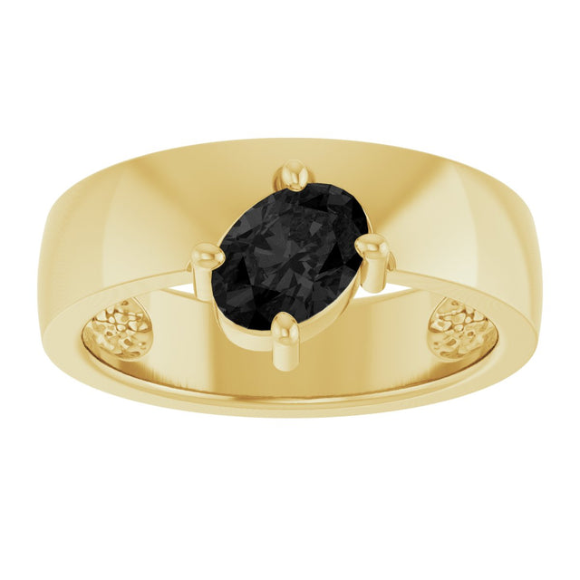 14K Gold Emerald Natural Black Onyx Asymmetric Solitaire Ring - Yellow Gold - view 2