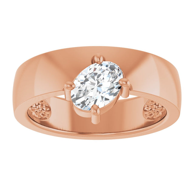 14K Gold Oval Natural White Sapphire Asymmetric Solitaire Ring - Rose Gold - view 3