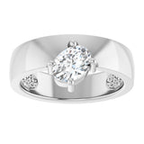 14K Gold Oval Natural White Sapphire Asymmetric Solitaire Ring - White Gold - view 3
