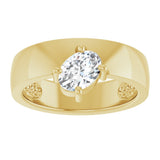 14K Gold Oval Natural White Sapphire Asymmetric Solitaire Ring - Yellow Gold - view 3