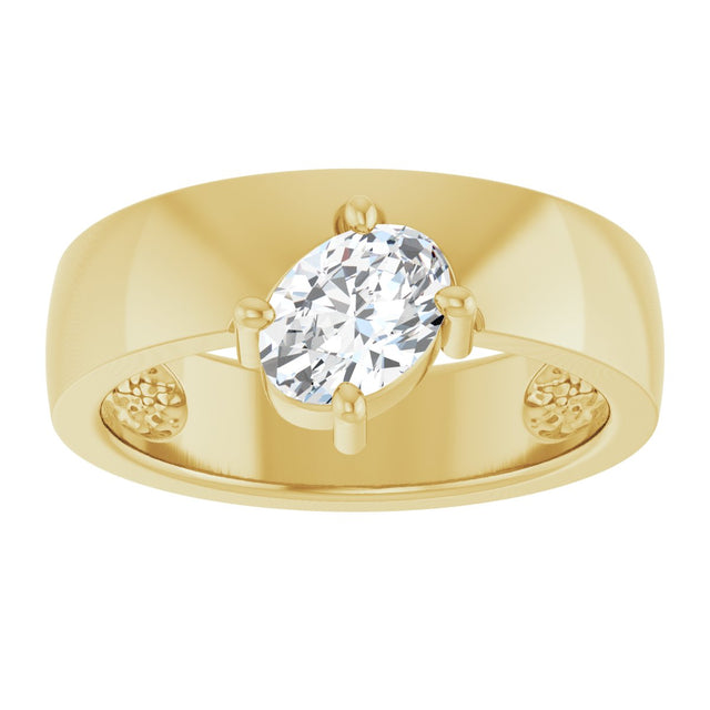 14K Gold Oval Natural White Sapphire Asymmetric Solitaire Ring - Yellow Gold - view 3