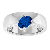 Platinum Emerald Lab-Grown Blue Sapphire Asymmetric Solitaire Ring - view 3