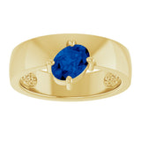 14K Gold Emerald Lab-Grown Blue Sapphire Asymmetric Solitaire Ring - Yellow Gold - view 3